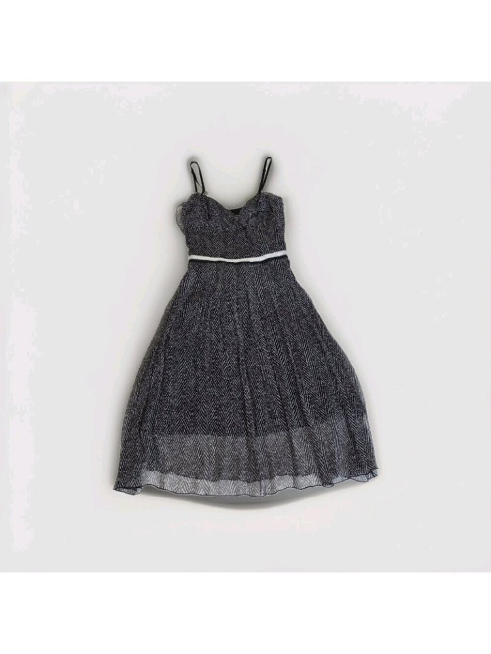 Vtg LM Lulu Paris Silk Chiffon Dress S Lined Bow Belt Herringbone France Romance - Picture 10 of 16